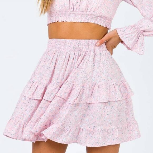 Princess Polly Susanna Blush Pink Floral Ruffle Flirty Mini Skirt Size 4 - Picture 1 of 5